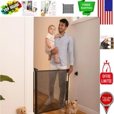 Versatile Retractable Baby Gate with 3-Way Lock & Easy 1-Hand Operation - Black