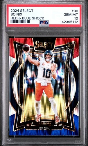 2024 Panini Select Concourse Bo Nix #30 Red & Blue Shock Prizm (RC)🔥 PSA 10 🔥