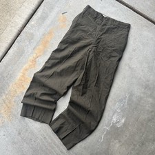 Vintage 50s Military Green Wide Leg Heavy Heritage Wool Button Fly Trousers 32