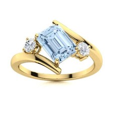 Emerald Cut Aquamarine Stone Three-Stone Sister Wedding New Ring 925 Silver