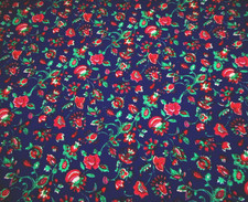 Kaufman Fabric By Yard Dk Pink Red Floral Green Leaves on Blue Premium Cotton C