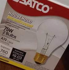Satco - 75 w - Clear General Purpose A19 - Light Bulbs - 1 Pack/2 Bulbs