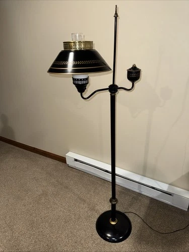 Vintage Tole Ware Floor Lamp Black & Gold Floor Lamp Mid Century MCM