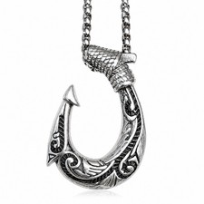 SMITH Mens Stainless Steel Hawaii Hawaiian Fish Hook Pendant Necklace For Men