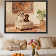 Dog Artwork Shih Tzu Dachshund Oil Painting Canvas Print Living Room Decor Art