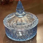 Vintage Blue Indiana Glass Princess Cut Dish Pattern Depression Style EUC