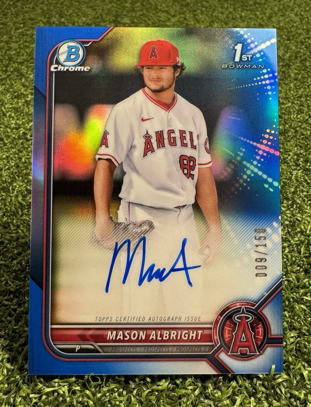 2022 Bowman Chrome Mason Albright Angels 1st Bowman RC Blue Refractor Auto /150