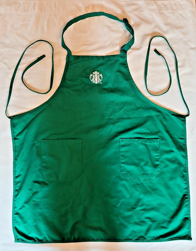 Starbucks Modern Green Barista Apron White Logo Employee Uniform 2-Pocket