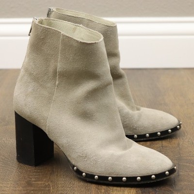 ALL SAINTS INEZ Size 37 6.5 Suede Ankle Zip Boot Studded Grey Beige Block High