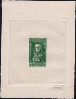 MONACO: Prince Loius II 5F 5F Green Proof/Souvenir Sheet Signed by Engraver
