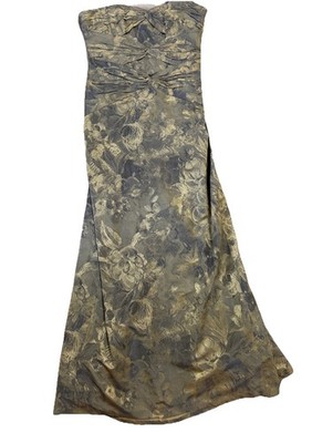 Carmen Marc Valvo Strapless Heart Gold Corset Bodice Maxi Gown Dress Size 8