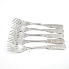 Korean Stainless Steel Dinner Forks Ginseng Patten Korean TableWare 5 pcs
