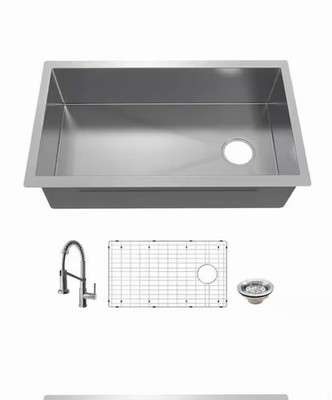 Professional Zero Radius 36'' Undermount Single Bowl 16 Gauge W/Faucet.