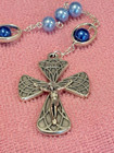 Catholic Italian Hand-Made Rosary with blue glass beads and Lady of Guadalupe — photo 3