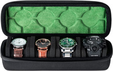 4 slots watch travel case roll, hard watch box storage organizer with soft foam