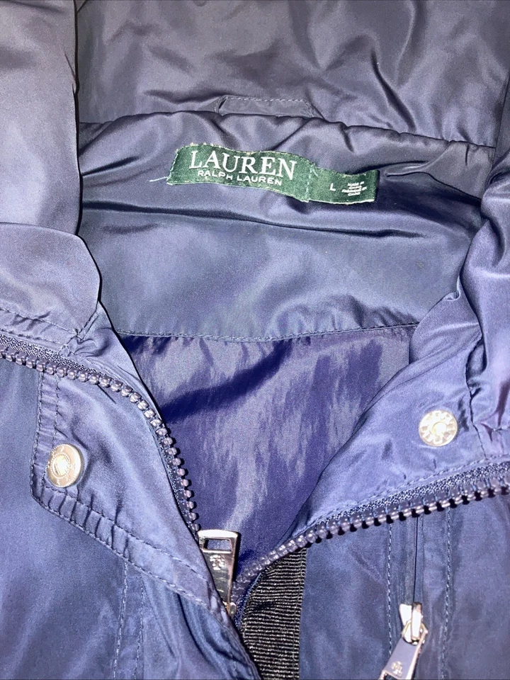 Lauren Ralph Lauren 连帽夹克女式 L 海军蓝风衣雨衣轻便 — 第 4/4 张图片