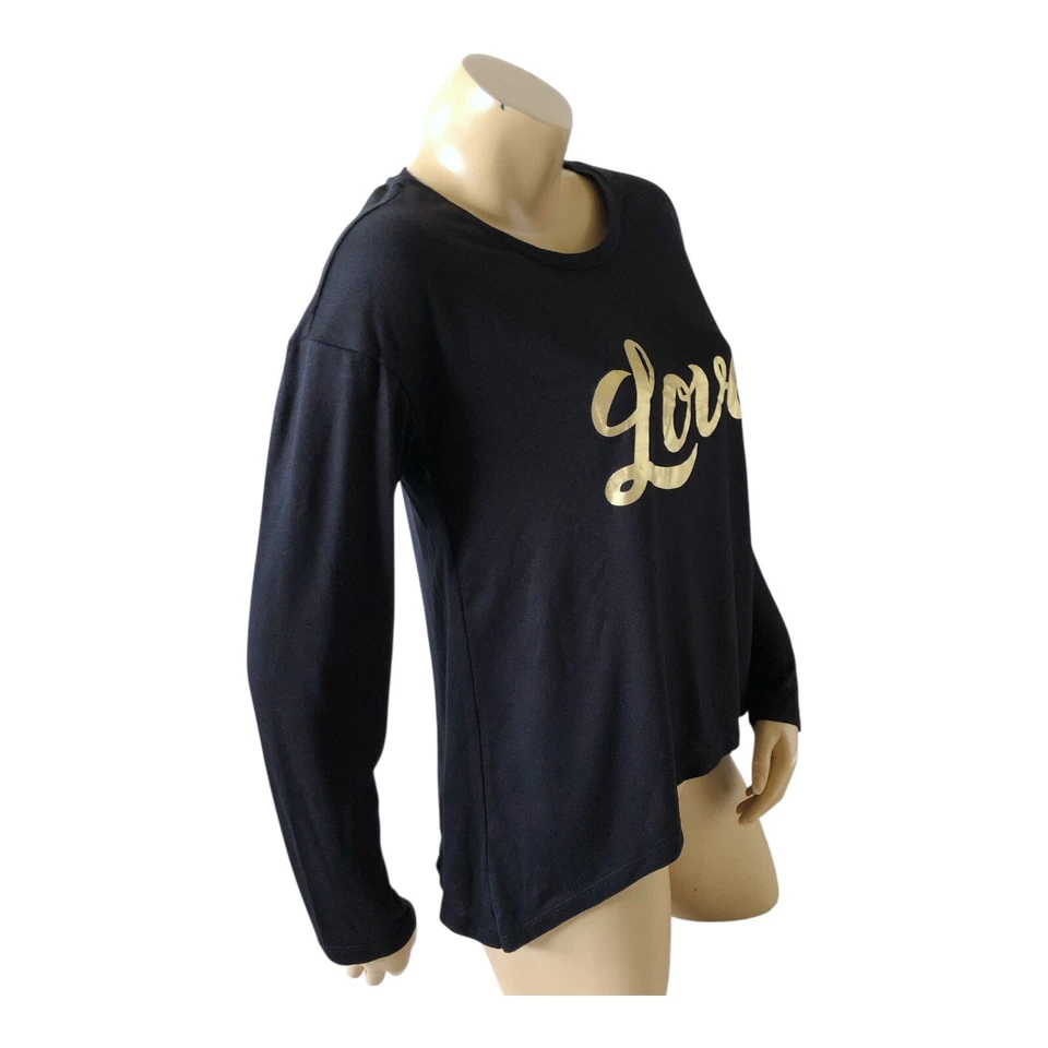 Camisa KIKIT Mujer Talla Mediana Negra Manga Larga LOVE Tejido Elástico Dobladillo Mordedura de Tiburón Foto 3 de 4