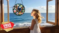 Argodaze Stained Glass Butterfly Suncatcher, 6.3", Floral Garden Decor