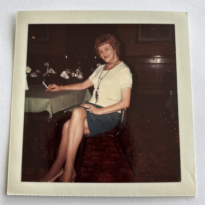 VTG MIDDLE-AGED FEMALE SMOKING PORTRAIT COLOR POLACOLOR PHOTOGRAPH #3