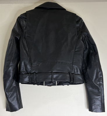 ZARA Sz Medium Black Faux Leather Vegan Notch Collar LS Moto Biker
