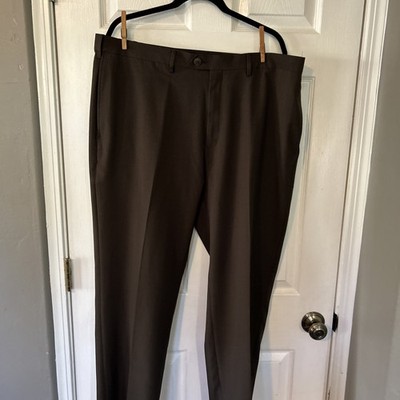 Haggar Classic Fit Ecco Stria Men's 40X30 Dark Brown Dress Business Pants