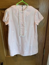 Vintage Handmade Dress Toddler Size 2/3 Pink Embroidery 70 s 80 s Mod GOGO