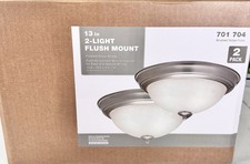 13 in. 2-Light Brushed Nickel Flush Mount 2-Pack Frosted Glass Shade NEW