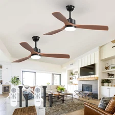 2 Pack 52 Inch Ceiling Fans with Lights, Black Ceiling Fan with Light and Remote