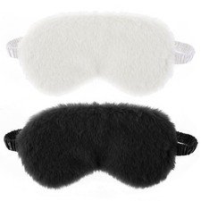 2 Pcs Plush Sleep Eye Mask Cute Soft 1 Count Pack of 2 , White, Black