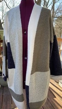 Davi Dani Womens Open Front Knit Cardigan Size Large  Color Block Sweater Jacket