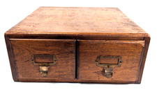 Vintage Oak File Card Cabinet 2 Drawer Quartersawn 1930s Office File 5.5x13x15
