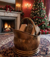 Copper Coal Scuttle Antique Style ENGLISH Fireplace Log Bucket with Handle 15”