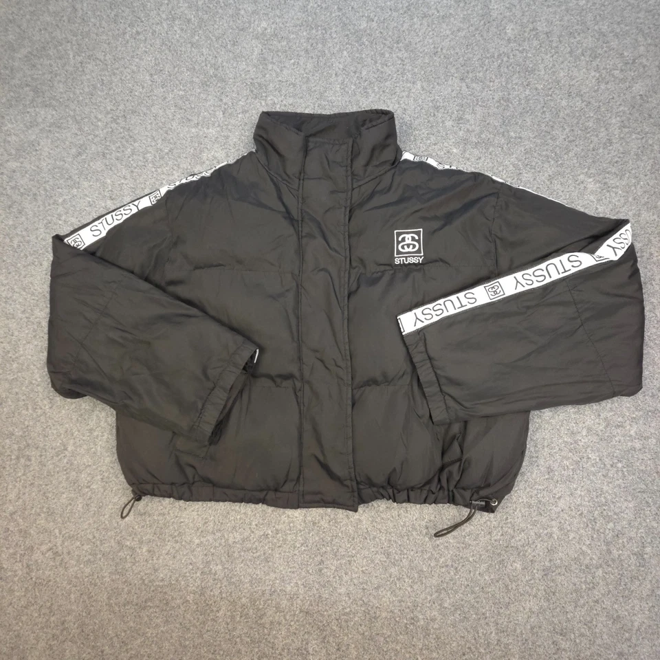 Винтажный Stussy пуховик куртка женщин 8 черный укороченный длинным рукавом y2k размер 8 - Изображение 2 из 4