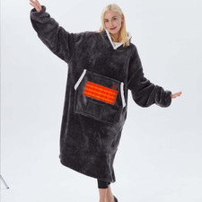 Electric Heated Oversized Hoodie Blanket with Sleeves Wearable Sherpa Giant