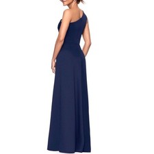 sherri hill blue floral prom dress Xscape Navy Blue Sleeveless Floral Pleated Chiffon Cutout Maxi A-line  Brie