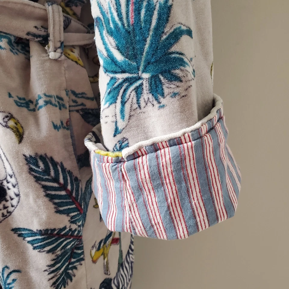 Gray Jungle Animal  Bird Velvet Morning Tea  Bridesmaid's Lined Kimono Robe S-M - Image 4 of 4