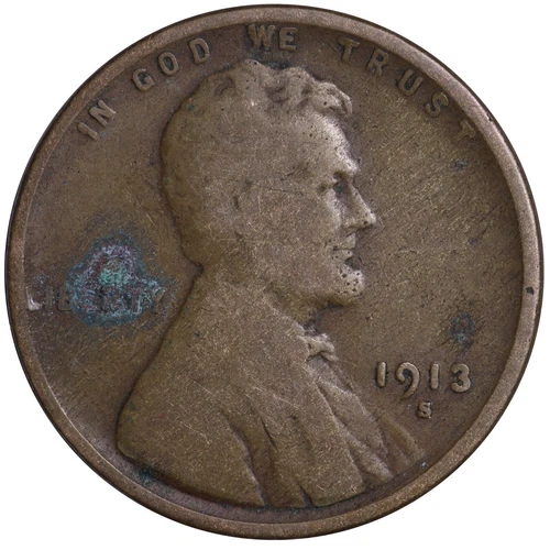 1913-S FULL DATE Lincoln Wheat Cent Penny CULL / AG / HOLE FILLER