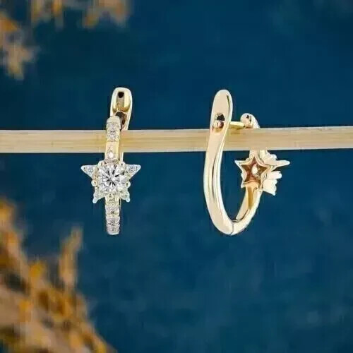 2Ct Round Cut Simulated Diamond Huggie Hoop Earrings in 14k Gold Plated