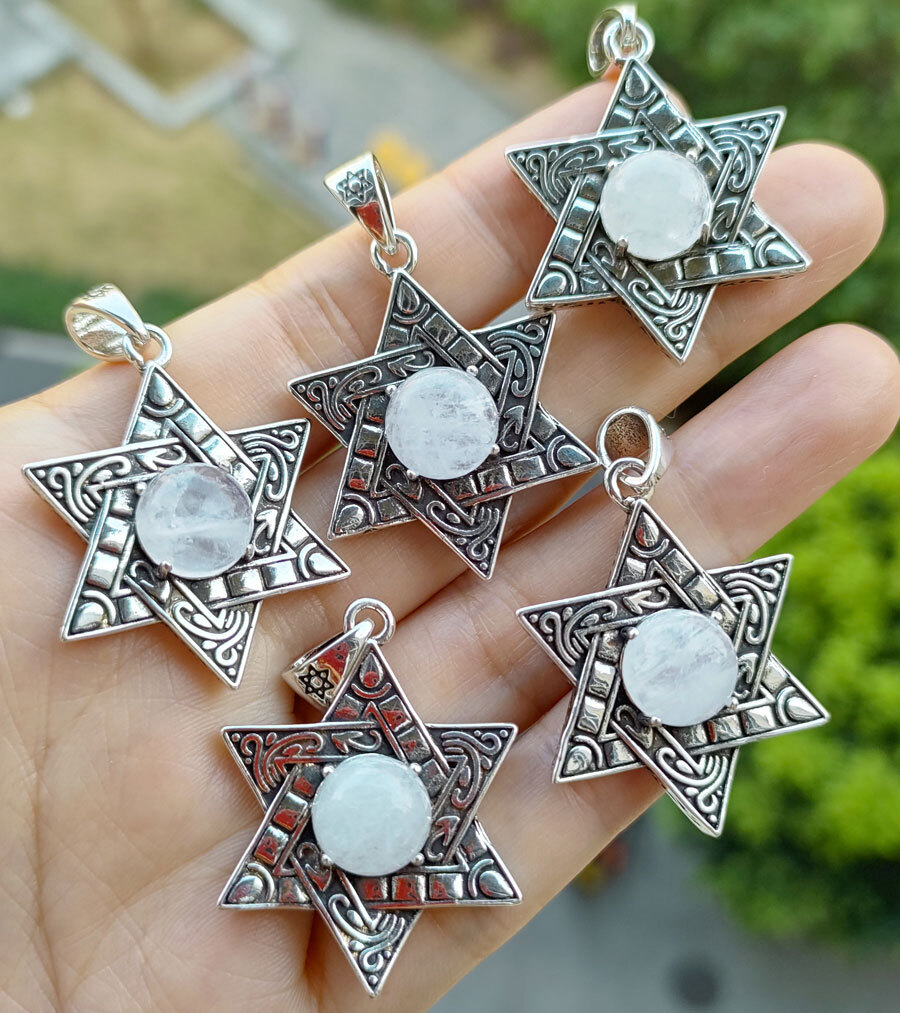 10pcs Rock Quartz Antique Silver Star Pendants Gems Magic Reiki Healing Amulet