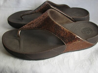 FitFlop Electra Womens Sz 11 Bronze Sequin Thong Slides Walking Casual  Sandals