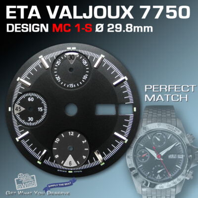 DIAL FOR MOVEMENT ETA VALJOUX 7750, MC1-S, 3-D, BLACK, SUPER
