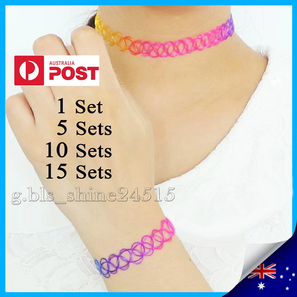 Girls Kids Rainbow Tattoo Choker Necklace Bracelet Plastic Vintage Party  Jewelry