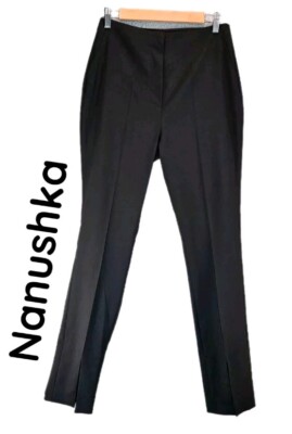 Nanushka Womens Black Dress Pants Sz M Faux Pockets High Rise Textured Career