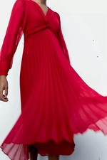 ZARA PLEATED MIDI DRESS FUCHSIA SIZE S  BNWT REF: 9878/157