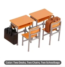 School Desks and Chairs with Schoolbags Classroom Scene 2 Inch Desk Chair