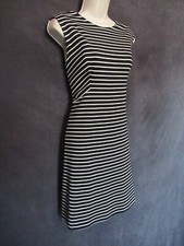Nine West Black White Stripe Knit Sleeveless Retro Seams Shift Career Dress 8