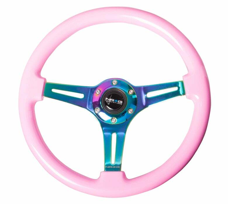 NRG Classic Pink Wood Steering Wheel 350mm Neo Chrome Silver