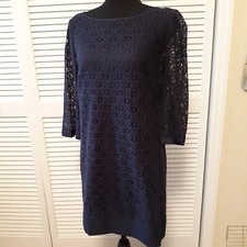 Laundry by Shelli Segal Navy blue lace overlay round neck dress size 4 LN