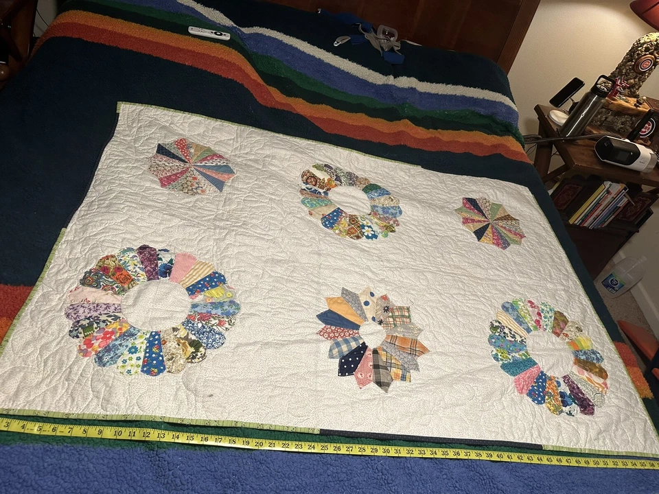 Edredón hecho a mano 28x58 pulgadas algodón dresden floral rústico primitivo Foto 2 de 4