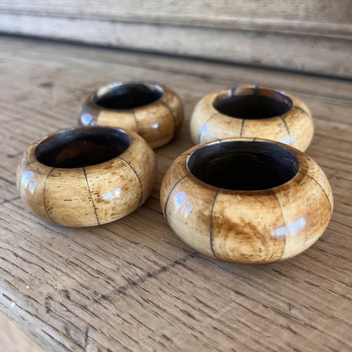 Vintage Round Wood Napkin Rings Set of Natural Wood Tone Unique